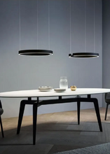 Load image into Gallery viewer, INSPIRA LIFESTYLES – Cuff Circular Pendant, modern ring chandelier in rose gold, gold, black, and white, minimalist circular LED pendant light for dining rooms, conference rooms, double-height spaces, and contemporary interiors
