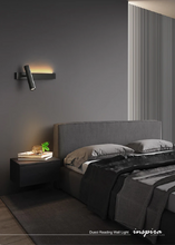 Load image into Gallery viewer, INSPIRA LIFESTYLES – Dueci Reading Wall Light, modern multi-directional reading light, up and down LED wall lamp, architectural bedside lighting, Italian minimalist wall sconce, contemporary wall light with adjustable head, 90 degree pivot reading sconce, dual directional wall fixture, bedroom reading light, living room accent lighting, hotel guest room lighting, solid copper wall light, gold wall light, black wall light, linear architectural sconce, linear wall light, linear LED wall light, wall sconce 
