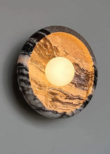 Load image into Gallery viewer, INSPIRA LIFESTYLES Elara Marble Wall Sconce natural jade onyx marble stone wall light circular stone wall sconce frosted globe diffuser modern architectural lighting spa bathroom wall light luxury hospitality wall lighting minimalist stone wall fixture
