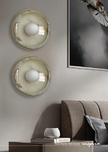Load image into Gallery viewer, INSPIRA LIFESTYLES Elara Marble Wall Sconce natural jade onyx marble stone wall light circular stone wall sconce frosted globe diffuser modern architectural lighting spa bathroom wall light luxury hospitality wall lighting minimalist stone wall fixture
