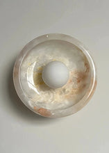 Load image into Gallery viewer, INSPIRA LIFESTYLES Elara Marble Wall Sconce natural jade onyx marble stone wall light circular stone wall sconce frosted globe diffuser modern architectural lighting spa bathroom wall light luxury hospitality wall lighting minimalist stone wall fixture
