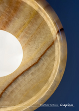 Load image into Gallery viewer, INSPIRA LIFESTYLES Elara Marble Wall Sconce natural jade onyx marble stone wall light circular stone wall sconce frosted globe diffuser modern architectural lighting spa bathroom wall light luxury hospitality wall lighting minimalist stone wall fixture

