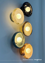 Load image into Gallery viewer, INSPIRA LIFESTYLES Elara Marble Wall Sconce natural jade onyx marble stone wall light circular stone wall sconce frosted globe diffuser modern architectural lighting spa bathroom wall light luxury hospitality wall lighting minimalist stone wall fixture
