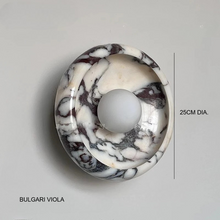 Load image into Gallery viewer, INSPIRA LIFESTYLES Elara Marble Wall Sconce natural jade onyx marble stone wall light circular stone wall sconce frosted globe diffuser modern architectural lighting spa bathroom wall light luxury hospitality wall lighting minimalist stone wall fixture
