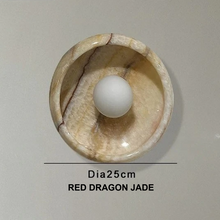 Load image into Gallery viewer, INSPIRA LIFESTYLES Elara Marble Wall Sconce natural jade onyx marble stone wall light circular stone wall sconce frosted globe diffuser modern architectural lighting spa bathroom wall light luxury hospitality wall lighting minimalist stone wall fixture
