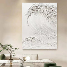 Load image into Gallery viewer, INSPIRA LIFESTYLES | Nami Series Acrylic Paintings all-white acrylic paintings displayed together, each with a unique highly textured wave pattern, creating a cohesive monochrome art collection for a modern wall.
