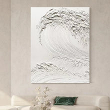 Load image into Gallery viewer, INSPIRA LIFESTYLES | Nami Series Acrylic Paintings all-white acrylic paintings displayed together, each with a unique highly textured wave pattern, creating a cohesive monochrome art collection for a modern wall.
