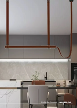Load image into Gallery viewer, INSPIRA LIFESTYLES – Profilo Bar Pendant, modern linear LED pendant light, leather suspension bar light, long dining table pendant, kitchen island linear lighting, architectural ceiling light
