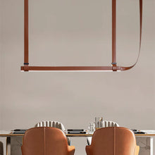Load image into Gallery viewer, INSPIRA LIFESTYLES – Profilo Bar Pendant, modern linear LED pendant light, leather suspension bar light, long dining table pendant, kitchen island linear lighting, architectural ceiling light
