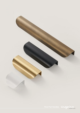 Load image into Gallery viewer, INSPIRA LIFESTYLES - RIVA PULL HANDLES, EDGE PULL HANDLES, SOLID BRASS CABINET HANDLE, MODERN ARC HANDLE, ERGONOMIC CABINET PULL, MINIMAL CABINET HARDWARE, BUILT IN EDGE PULL, KITCHEN DRAWER EDGE HANDLE, ANTIQUE BRONZE CABINET HANDLE, BRUSHED GOLD EDGE PULL, BLACK CABINET HARDWARE, WHITE CABINET HANDLE, ARCHITECTURAL CABINET HARDWARE, CONTEMPORARY MILLWORK HARDWARE, INSPIRA LIFESTYLES
