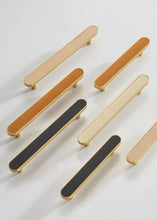 Load image into Gallery viewer, INSPIRA LIFESTYLES - Sarto Leather Handles, leather cabinet handles, genuine leather knobs, brushed brass pulls, black leather handle, orange leather knob, beige cabinet pull, khaki drawer handle, modern kitchen hardware, bespoke cabinet hardware, luxury leather handle.

