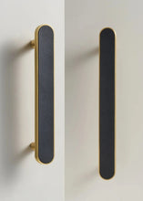 Load image into Gallery viewer, INSPIRA LIFESTYLES - Sarto Leather Handles, leather cabinet handles, genuine leather knobs, brushed brass pulls, black leather handle, orange leather knob, beige cabinet pull, khaki drawer handle, modern kitchen hardware, bespoke cabinet hardware, luxury leather handle.
