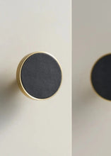 Load image into Gallery viewer, INSPIRA LIFESTYLES - Sarto Leather Handles, leather cabinet handles, genuine leather knobs, brushed brass pulls, black leather handle, orange leather knob, beige cabinet pull, khaki drawer handle, modern kitchen hardware, bespoke cabinet hardware, luxury leather handle.
