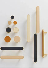 Load image into Gallery viewer, INSPIRA LIFESTYLES - Sarto Leather Handles, leather cabinet handles, genuine leather knobs, brushed brass pulls, black leather handle, orange leather knob, beige cabinet pull, khaki drawer handle, modern kitchen hardware, bespoke cabinet hardware, luxury leather handle.

