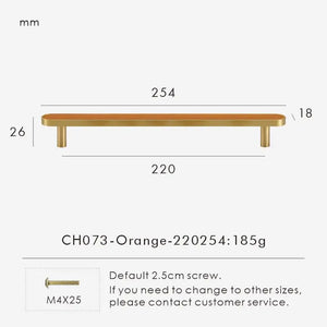 INSPIRA LIFESTYLES - Sarto Leather Handles, leather cabinet handles, genuine leather knobs, brushed brass pulls, black leather handle, orange leather knob, beige cabinet pull, khaki drawer handle, modern kitchen hardware, bespoke cabinet hardware, luxury leather handle.