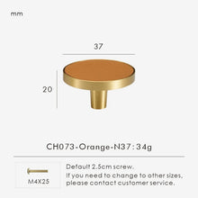 Load image into Gallery viewer, INSPIRA LIFESTYLES - Sarto Leather Handles, leather cabinet handles, genuine leather knobs, brushed brass pulls, black leather handle, orange leather knob, beige cabinet pull, khaki drawer handle, modern kitchen hardware, bespoke cabinet hardware, luxury leather handle.
