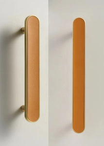 INSPIRA LIFESTYLES - Sarto Leather Handles, leather cabinet handles, genuine leather knobs, brushed brass pulls, black leather handle, orange leather knob, beige cabinet pull, khaki drawer handle, modern kitchen hardware, bespoke cabinet hardware, luxury leather handle.