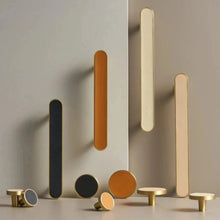 Load image into Gallery viewer, INSPIRA LIFESTYLES - Sarto Leather Handles, leather cabinet handles, genuine leather knobs, brushed brass pulls, black leather handle, orange leather knob, beige cabinet pull, khaki drawer handle, modern kitchen hardware, bespoke cabinet hardware, luxury leather handle.
