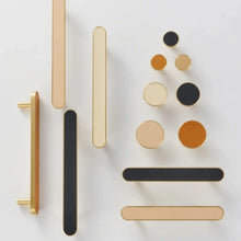 Load image into Gallery viewer, INSPIRA LIFESTYLES - Sarto Leather Handles, leather cabinet handles, genuine leather knobs, brushed brass pulls, black leather handle, orange leather knob, beige cabinet pull, khaki drawer handle, modern kitchen hardware, bespoke cabinet hardware, luxury leather handle.
