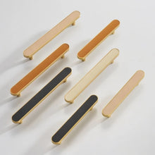 Load image into Gallery viewer, INSPIRA LIFESTYLES - Sarto Leather Handles, leather cabinet handles, genuine leather knobs, brushed brass pulls, black leather handle, orange leather knob, beige cabinet pull, khaki drawer handle, modern kitchen hardware, bespoke cabinet hardware, luxury leather handle.
