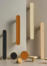 Load image into Gallery viewer, INSPIRA LIFESTYLES - Sarto Leather Handles, leather cabinet handles, genuine leather knobs, brushed brass pulls, black leather handle, orange leather knob, beige cabinet pull, khaki drawer handle, modern kitchen hardware, bespoke cabinet hardware, luxury leather handle.
