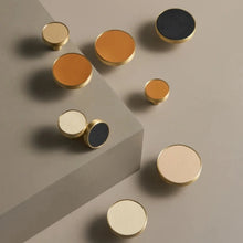 Load image into Gallery viewer, INSPIRA LIFESTYLES - Sarto Leather Handles, leather cabinet handles, genuine leather knobs, brushed brass pulls, black leather handle, orange leather knob, beige cabinet pull, khaki drawer handle, modern kitchen hardware, bespoke cabinet hardware, luxury leather handle.

