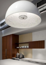 Load image into Gallery viewer, INSPIRA LIFESTYLES – Flower Dome Pendant Light, embossed floral interior dome chandelier, diffused frosted light source, contemporary dining room lighting, hospitality pendant for cafés, restaurants, and bistros
