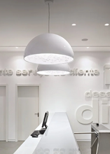 Load image into Gallery viewer, INSPIRA LIFESTYLES – Flower Dome Pendant Light, embossed floral interior dome chandelier, diffused frosted light source, contemporary dining room lighting, hospitality pendant for cafés, restaurants, and bistros
