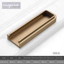 Load image into Gallery viewer, INSPIRA LIFESTYLES | Kaliph Recessed Pull Handles - WARDROBE PULLS, WARDROBE HARDWARE, SIMPLE HARDWARE, SIMPLE DRAWER PULL, RECESSED HARDWARE, RECESSED FURNITURE PULL, RECESSED DOOR PULL, RECESSED DOOR HARDWARE, MODERN HARDWARE, MATTE BLACK HARDWARE, KITCHEN PULLS, KITCHEN HARDWARE,KITCHEN CABINET HARDWARE, INTEGRATED DRAWER PULLS, INTEGRATED CABINET HARDWARE, FURNITURE PULL, FLUSH HARDWARE, FLUSH DOOR HARDWARE, EMBEDDED HARDWARE, EMBEDDED DOOR HARDWARE, DOOR PULLS, DECORATIVE PULL, CLOSET PULL
