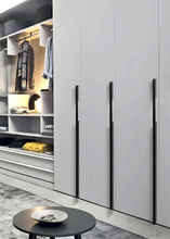 Load image into Gallery viewer, INSPIRA LIFESTYLES - Lex Long Pull Handles, sleek aluminum long pull handles, integrated appliance pull, cabinet and wardrobe pull hardware, matte black and satin brass finishes, contemporary drawer and door pulls
