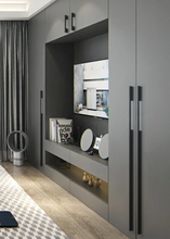 Load image into Gallery viewer, INSPIRA LIFESTYLES - Lex Long Pull Handles, sleek aluminum long pull handles, integrated appliance pull, cabinet and wardrobe pull hardware, matte black and satin brass finishes, contemporary drawer and door pulls
