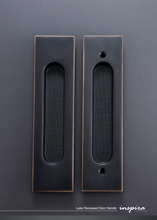 Load image into Gallery viewer, INSPIRA LIFESTYLES - Luke Recessed Door Handle, solid brass sliding door handle, grid-pattern door hardware, bronze door handle, black door handle, polished nickel door handle, modern interior hardware, post-modern door handle, commercial door handle, residential door handle, designer sliding door hardware
