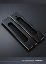 Load image into Gallery viewer, INSPIRA LIFESTYLES - Luke Recessed Door Handle, solid brass sliding door handle, grid-pattern door hardware, bronze door handle, black door handle, polished nickel door handle, modern interior hardware, post-modern door handle, commercial door handle, residential door handle, designer sliding door hardware
