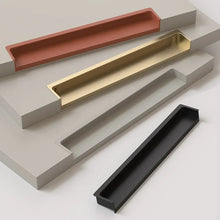 Load image into Gallery viewer, INSPIRA LIFESTYLES - Matiz Recessed Handles, colourful aluminum cabinet pulls, recessed drawer handles, orange red handle, moran green handle, coffee brown handle, grey recessed pull, modern kitchen cabinet hardware
