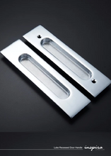 Load image into Gallery viewer, INSPIRA LIFESTYLES - Luke Recessed Door Handle, solid brass sliding door handle, grid-pattern door hardware, bronze door handle, black door handle, polished nickel door handle, modern interior hardware, post-modern door handle, commercial door handle, residential door handle, designer sliding door hardware
