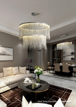 Load image into Gallery viewer, INSPIRA LIFESTYLES - Metal Tassel Chandelier, chain tassel chandelier, luxury metal chandelier, modern tassel pendant light, chrome chain chandelier, rose gold chandelier lighting, hospitality interior lighting
