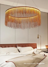Load image into Gallery viewer, INSPIRA LIFESTYLES - Metal Tassel Chandelier, chain tassel chandelier, luxury metal chandelier, modern tassel pendant light, chrome chain chandelier, rose gold chandelier lighting, hospitality interior lighting
