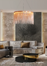 Load image into Gallery viewer, INSPIRA LIFESTYLES - Metal Tassel Chandelier, chain tassel chandelier, luxury metal chandelier, modern tassel pendant light, chrome chain chandelier, rose gold chandelier lighting, hospitality interior lighting
