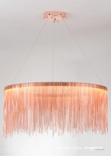 Load image into Gallery viewer, INSPIRA LIFESTYLES - Metal Tassel Chandelier, chain tassel chandelier, luxury metal chandelier, modern tassel pendant light, chrome chain chandelier, rose gold chandelier lighting, hospitality interior lighting
