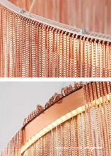 Load image into Gallery viewer, INSPIRA LIFESTYLES - Metal Tassel Chandelier, chain tassel chandelier, luxury metal chandelier, modern tassel pendant light, chrome chain chandelier, rose gold chandelier lighting, hospitality interior lighting
