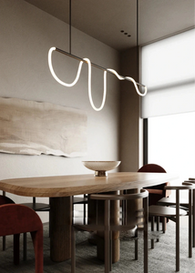 INSPIRA LIFESTYLES | Linear Rope Chandelier - Modern dining room with a unique pendant light fixture.