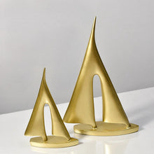 Load image into Gallery viewer, INSPIRA LIFESTYLES - Abstract Sailboat Sculpture, modern resin sailboat decor, minimalist tabletop sculpture, black white gold decorative object for shelving, contemporary office accent, modern home decor
