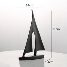Load image into Gallery viewer, INSPIRA LIFESTYLES - Abstract Sailboat Sculpture, modern resin sailboat decor, minimalist tabletop sculpture, black white gold decorative object for shelving, contemporary office accent, modern home decor
