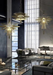 INSPIRA LIFESTYLES - Veret Modern Chandelier – sculptural wire pendant light with tiered fan-shaped rods. A striking abstract lighting fixture ideal for living rooms, dining areas, hotels, and restaurants. Modern chandelier, stair light, accent light, and iron pendant lighting all in one elegant design.