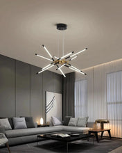 Load image into Gallery viewer, INSPIRA LIFESTYLES - Tubular Mobile Chandelier - ACCENT LIGHT, BRANCH LIGHT, DINING TABLE LIGHT, HANGING LIGHT, LED LIGHT, LIGHT, LIGHT FIXTURE, LIGHTING, MINIMALIST CHANDELIER, MOBILE CHANDELIER, MODERN CHANDELIER, MODERN LIGHT, PENDANT LIGHT, SCULPTURAL LIGHT, SPUTNIK LIGHT, BLACK IRON CHANDELIER
