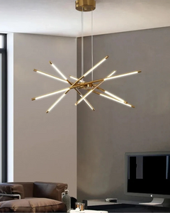 INSPIRA LIFESTYLES - Tubular Mobile Chandelier - ACCENT LIGHT, BRANCH LIGHT, DINING TABLE LIGHT, HANGING LIGHT, LED LIGHT, LIGHT, LIGHT FIXTURE, LIGHTING, MINIMALIST CHANDELIER, MOBILE CHANDELIER, MODERN CHANDELIER, MODERN LIGHT, PENDANT LIGHT, SCULPTURAL LIGHT, SPUTNIK LIGHT, BLACK IRON CHANDELIER