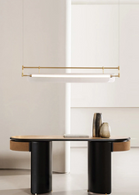 Load image into Gallery viewer, INSPIRA LIFESTYLES - Viso Linear Pendant, modern ribbed acrylic linear LED light, iron frame pendant lighting over kitchen island, dining table linear pendant, contemporary boardroom linear fixture
