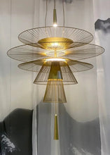 Load image into Gallery viewer, INSPIRA LIFESTYLES - Veret Modern Chandelier – sculptural wire pendant light with tiered fan-shaped rods. A striking abstract lighting fixture ideal for living rooms, dining areas, hotels, and restaurants. Modern chandelier, stair light, accent light, and iron pendant lighting all in one elegant design.
