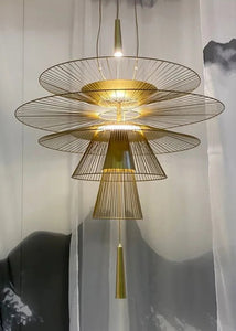 INSPIRA LIFESTYLES - Veret Modern Chandelier – sculptural wire pendant light with tiered fan-shaped rods. A striking abstract lighting fixture ideal for living rooms, dining areas, hotels, and restaurants. Modern chandelier, stair light, accent light, and iron pendant lighting all in one elegant design.