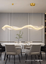 Load image into Gallery viewer, INSPIRA LIFESTYLES - Wave Modern Chandelier, ribbon-inspired chandelier, linear LED chandelier, dining room chandelier, kitchen island pendant light, sculptural architectural lighting

